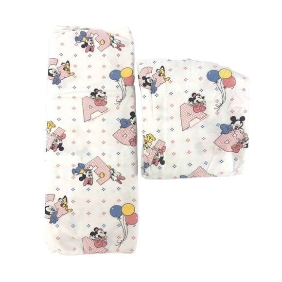 Vintage 1984 Walt Disney Receiving Blanket Fitted Sheet Mickey Baby ABC Crib - Picture 1 of 5